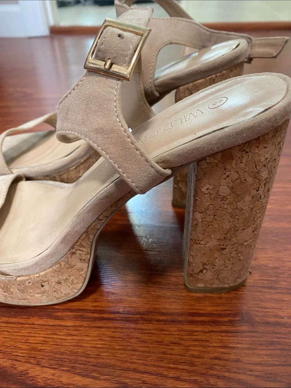 Wild Diva Beige Suede Ankle-Strap Heels